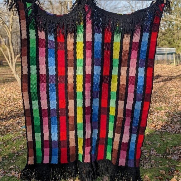 HANDMADE Bright Colorful Rainbow Patch Crochet Knitted Afghan throw blanket - Picture 5 of 6